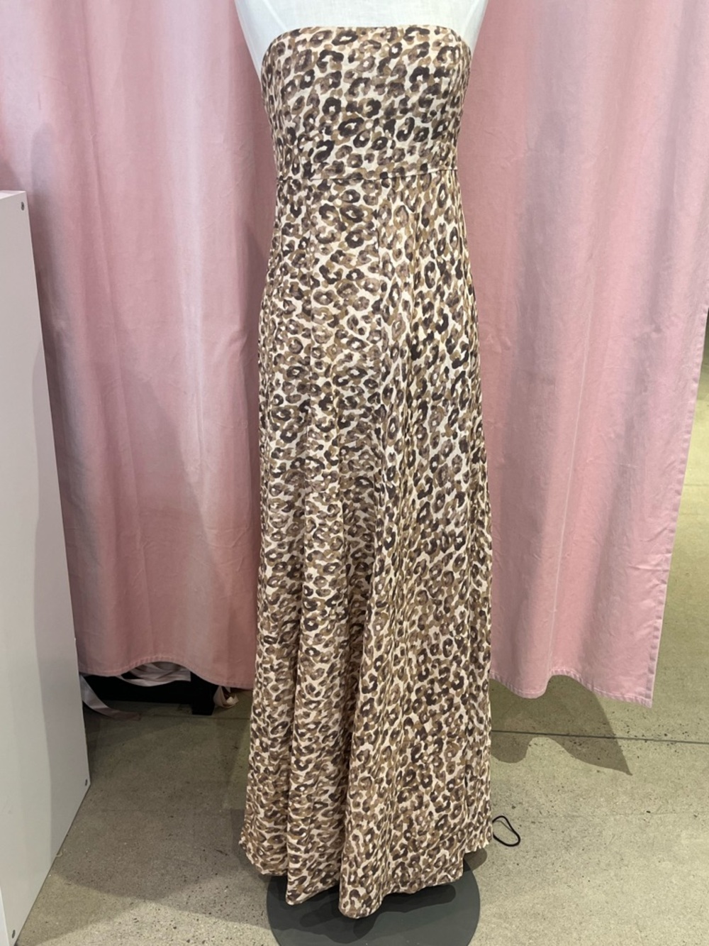 Carolina Belle Linen Blend Leopard Print Strapless Maxi Dress Size M - Picture 2 of 8